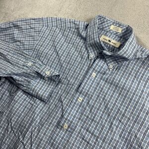 Onward Reserve Mens Large Blue White Plaid Non-Iron Cotton Classic Fit Shirt